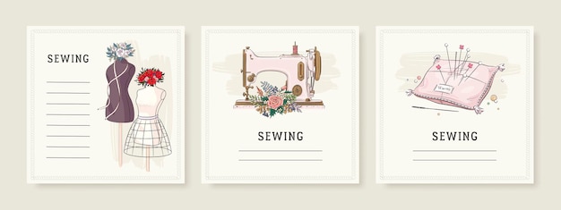 Vector sewing card set illustration