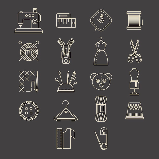 Vector sewing equipment and needlework icons