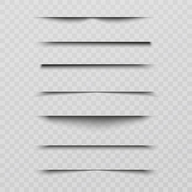 Ombre vettoriali isolate illustrazione realistica dell'ombra trasparente divisore di pagina con trasparente