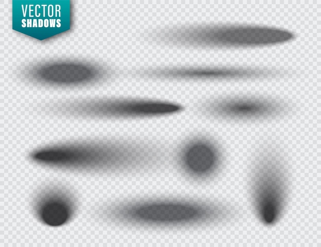 Вектор Векторные тени, установленные на прозрачном фоне, реалистичная иллюстрация изолированной тени вектора