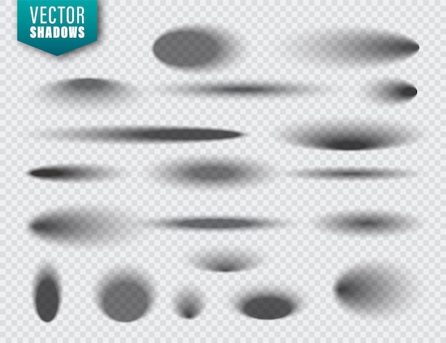 Векторные тени, установленные на прозрачном фоне, реалистичная иллюстрация изолированной тени вектора