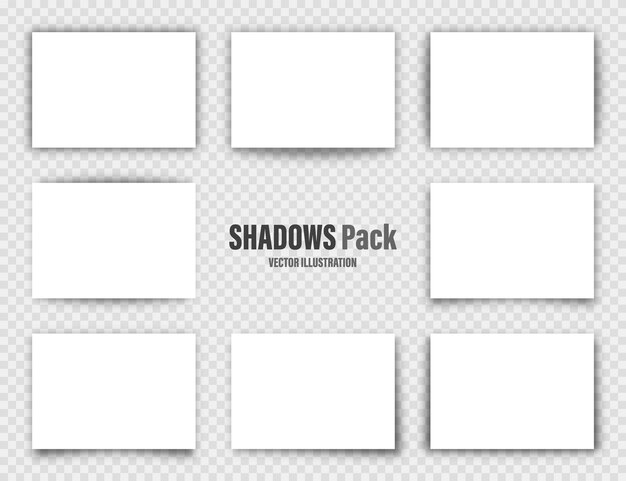 Vector vector shadows set page dividers on transparent background realistic isolated shadow and white blank