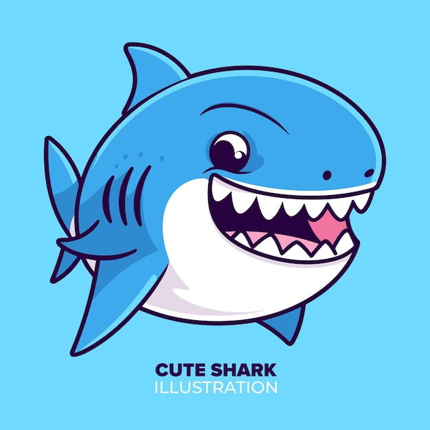 Vector Shark Illustration Adorable Fish Icon in Flat Cartoon Style Perfect for Nature Lovers