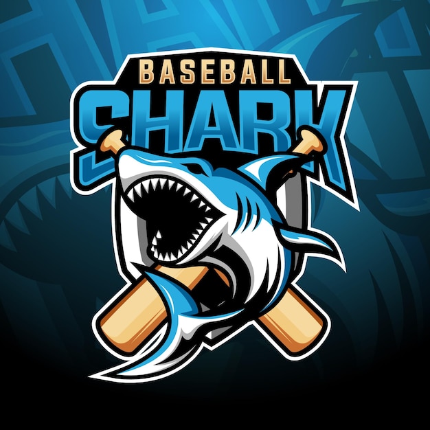 Векторный дизайн логотипа талисмана акулы с современной иллюстрацией бейсбольной акулы