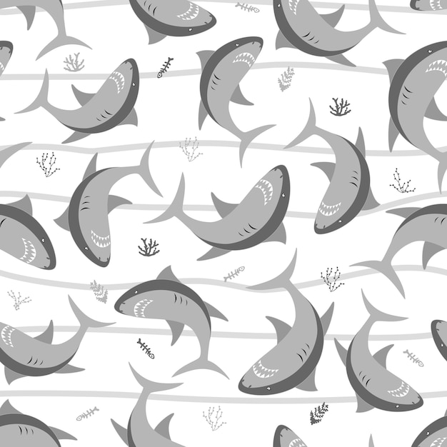 Vector shark sea animal wild doodle illustrations set Print for summer clothes girls or boys