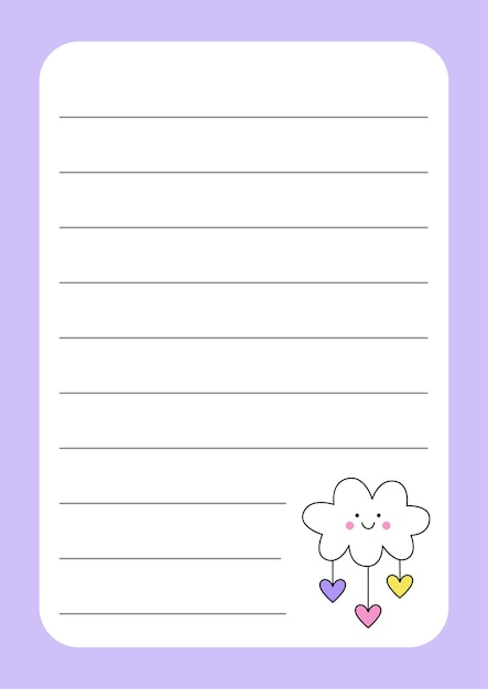 Vector sheet for making notes with cute kawaii cloud