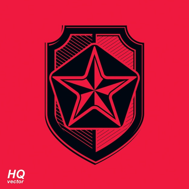 Vector shield with a red pentagonal Soviet star, protection heraldic blazon. Communism and socialism conceptual symbol. Ussr design element.