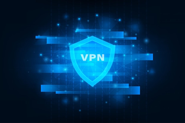 Vector shield with vpn and world map Security cyber of data transmission internet concept