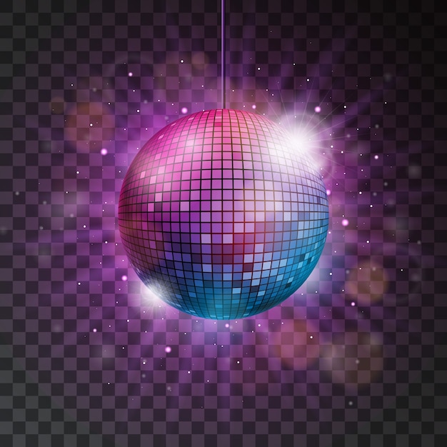 Vector shiny disco ball illustration on a transparent background.