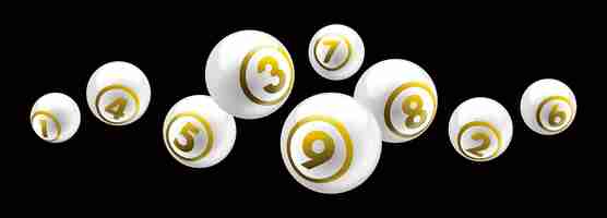 Vector vector shiny white lottery bingo ball with golden text number from1to9 isolated on black background