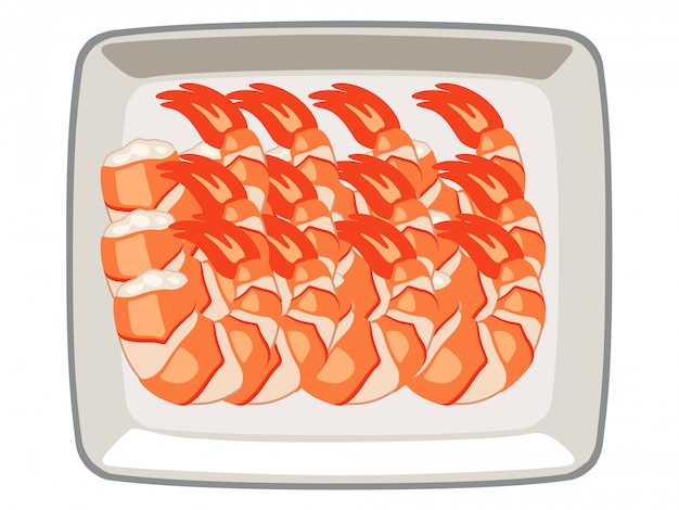 Vector Shrimp in Plate on White Background