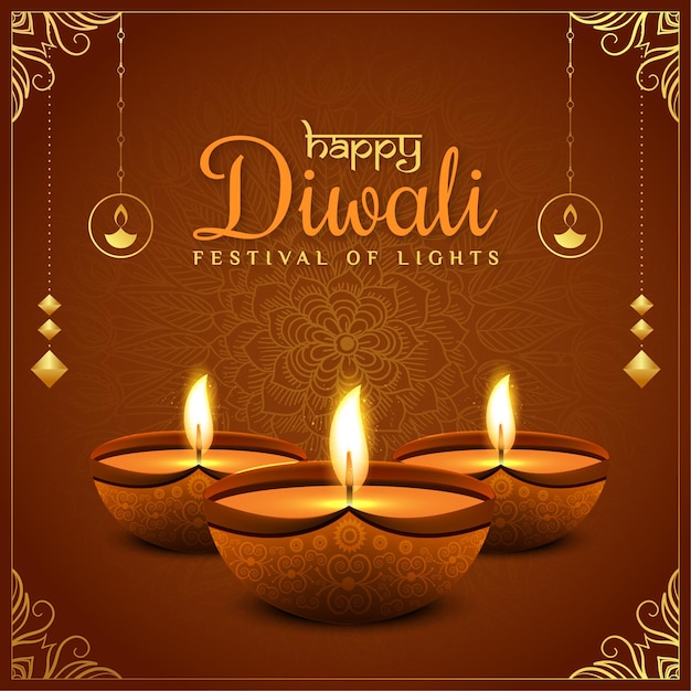 vector shubh happy diwali festival celebration poster design with lit realistic oil lamp diya