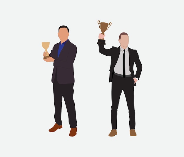 Vector silhouet man met een winnende trofee