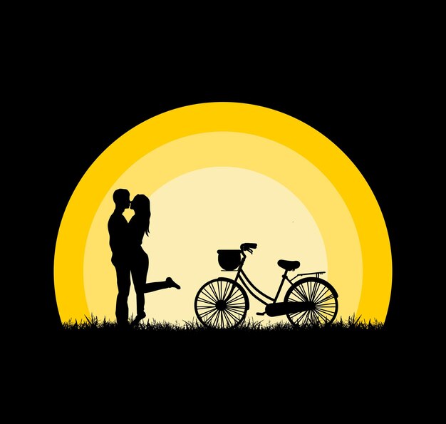 Vector vector silhouet valentines dag verliefde paren wit maanlicht