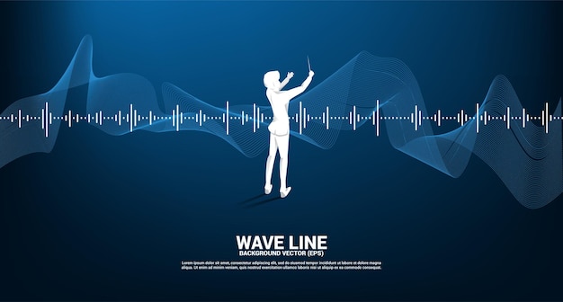 Vector silhouet van dirigent met geluidsgolf muziek Equalizer achtergrond Concept achtergrond voor klassieke muziek concert en recreatie