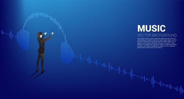 Vector silhouet van dirigent staande met hoofdtelefoon Muziek Equalizer achtergrond