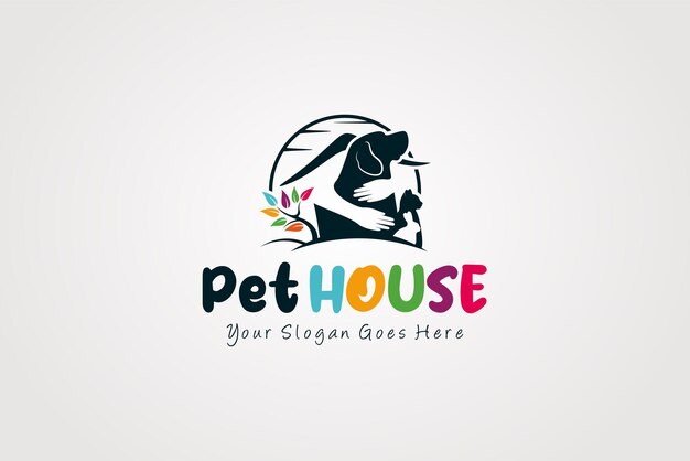 Vector vector silhouet van een hugging hond konijn en kat voor huisdieren huis logo ontwerp dier verzorging logo