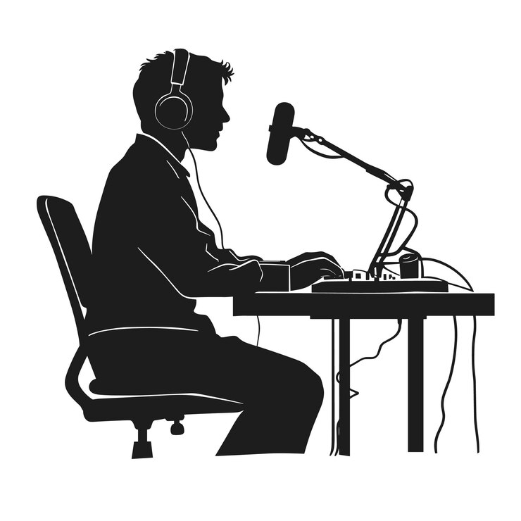 Vector vector silhouette of a blogger hosting a podcast on a white background generative ai