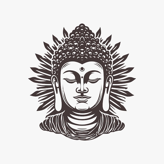 Vector silhouette of Buddha line drawing Sketch of meditating buddah statue Vector illustration