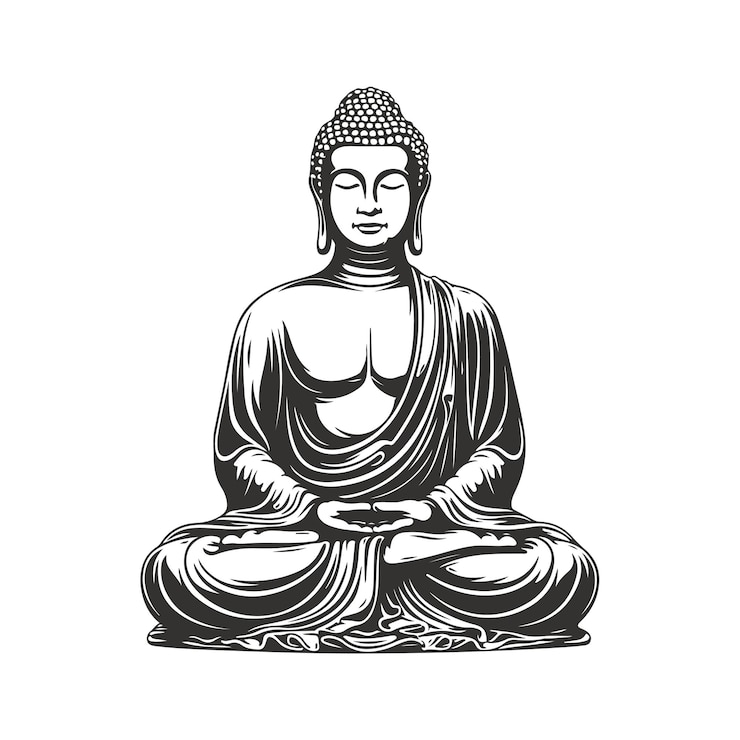 Vector vector silhouette of buddha line drawing sketch of meditating buddah statue vector illustration
