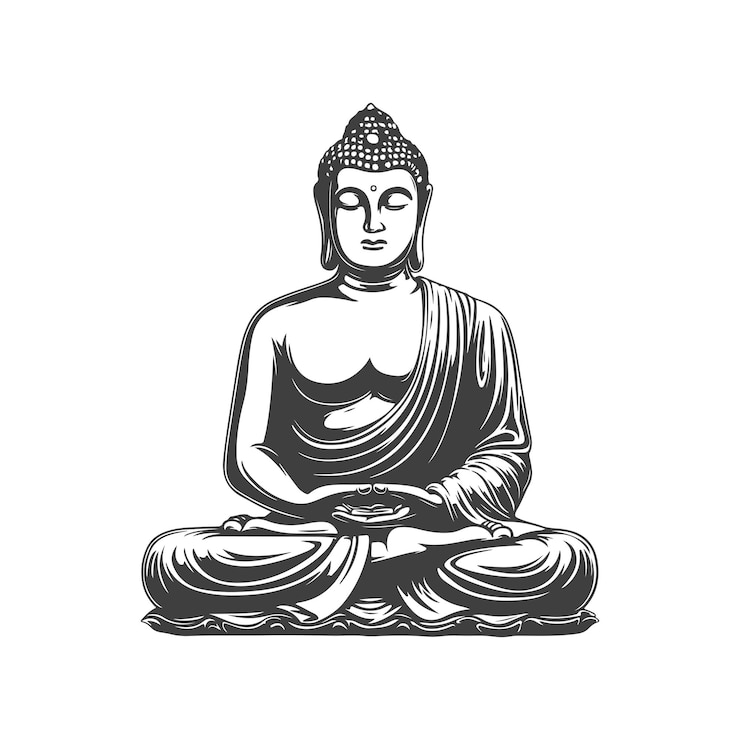 Vector vector silhouette of buddha line drawing sketch of meditating buddah statue vector illustration