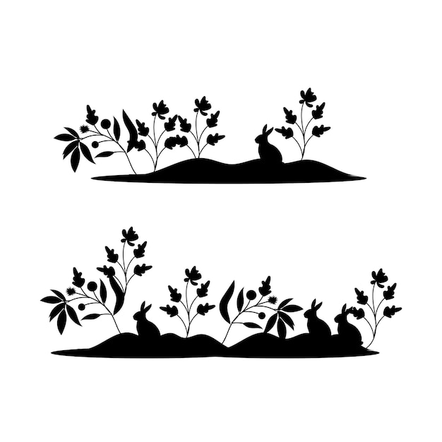 Vector vector a silhouette of bunnies and flowers with the words easter on the bottom