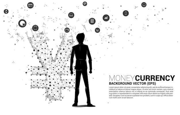 Vettore vettore silhouette di uomo d'affari con denaro yuan cinese e yen giapponese