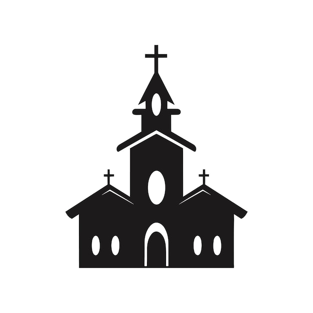 Vector silhouette of Christian church house classic icon symbol black color isolated on white backgr