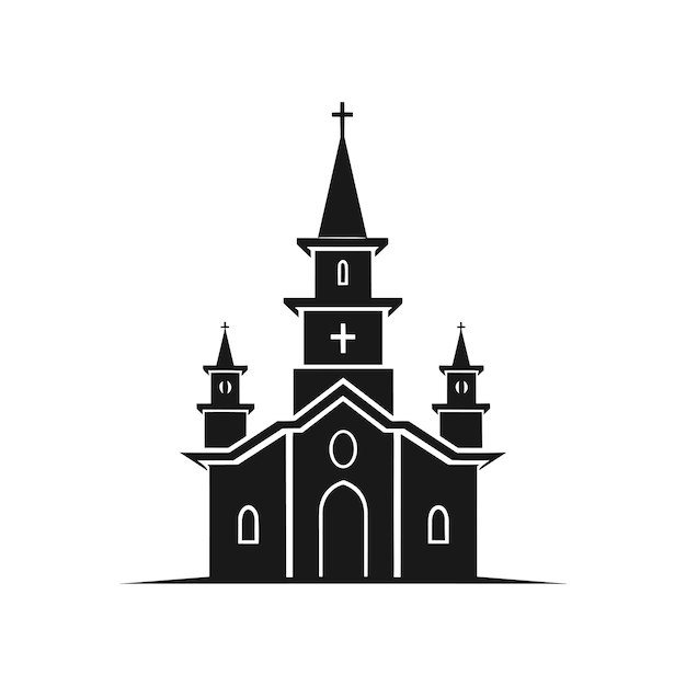 Vector silhouette of Christian church house classic icon symbol black color isolated on white