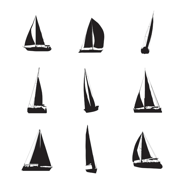 Vector a vector silhouette collection of sail boats for artwork compositions.