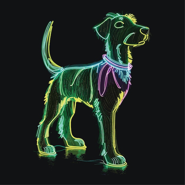 Vector silhouette of a dog jack russell terrier neon ribbon only one color continuous line