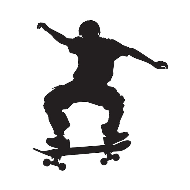 Vettore silhouette vettoriale di una persona sportiva di skateboard estremo con icona a taglio piatto