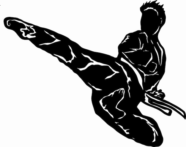 vector silhouette flying kick