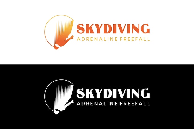 Vector vector silhouette of freefalling person with creative concept skydiving sport logo design