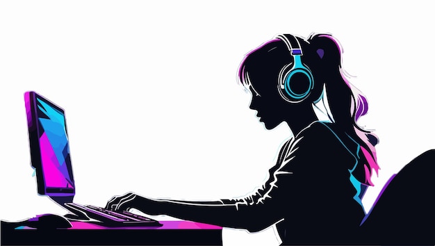 vector silhouette of a gamer girl