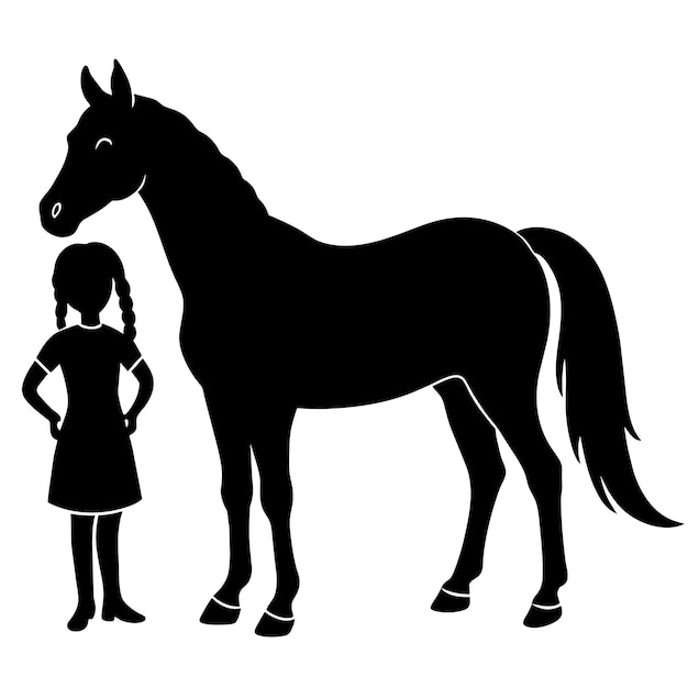 Vector silhouette of girl with horse on white background solid black color silhouette silhouette 3