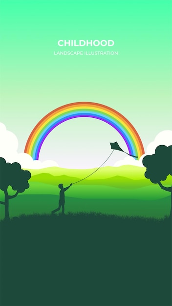 Vector silhouette illustration of boy with kite