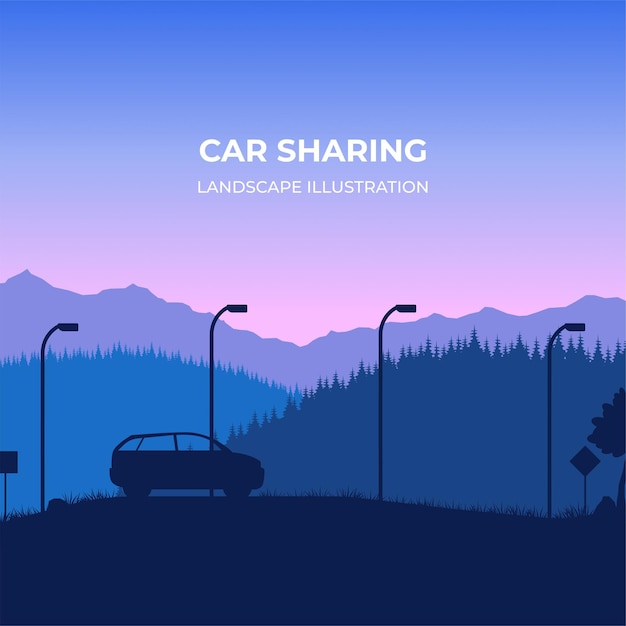 Illustrazione vettoriale della silhouette di un'auto su una strada di montagna
