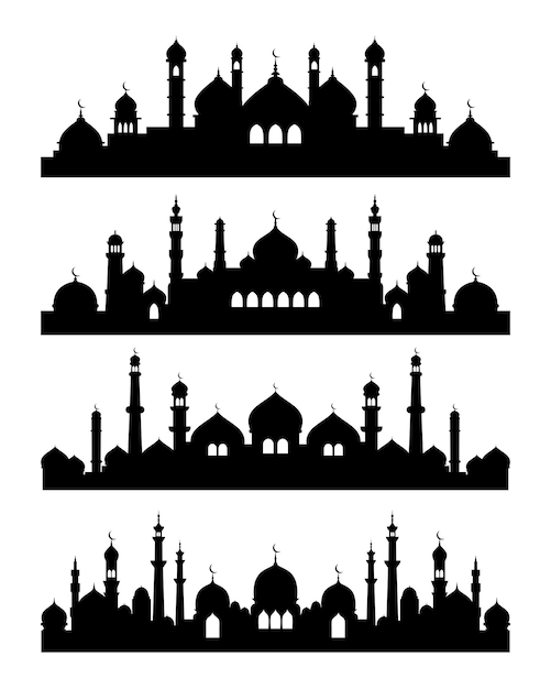 Set di illustrazioni di silhouette vettoriale di moschee musulmane