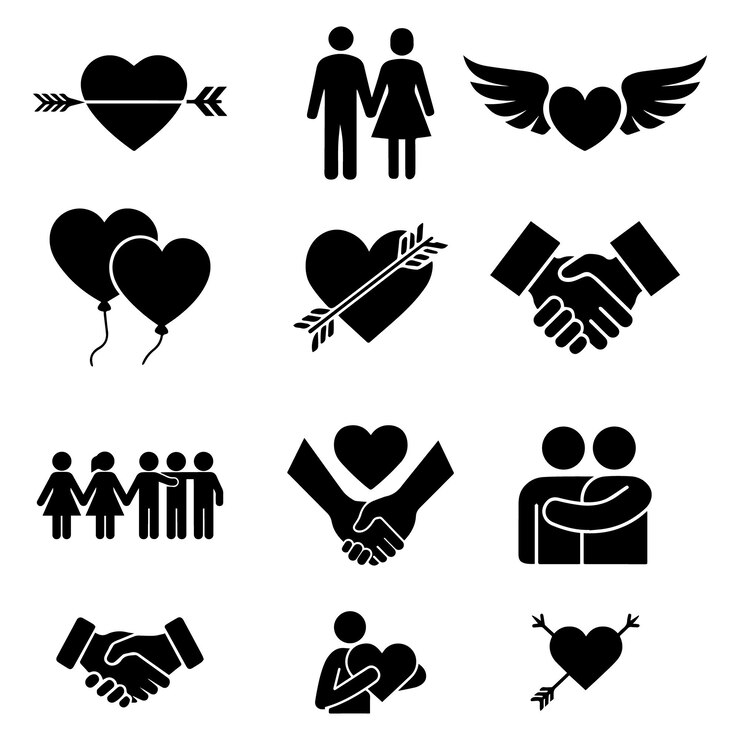 Vector vector silhouette love and friendship icons set