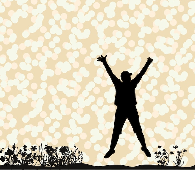 Vector silhouette of a man jumping, joy
