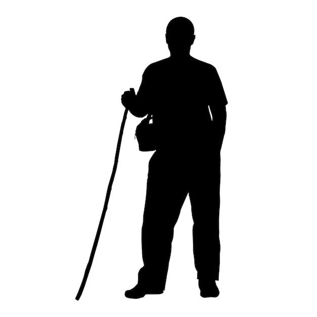 Vector vector silhouette of a man with a cane on a white background