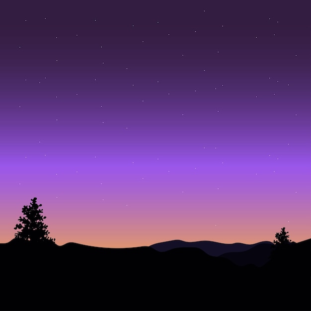 夜の山のベクトルシルエット