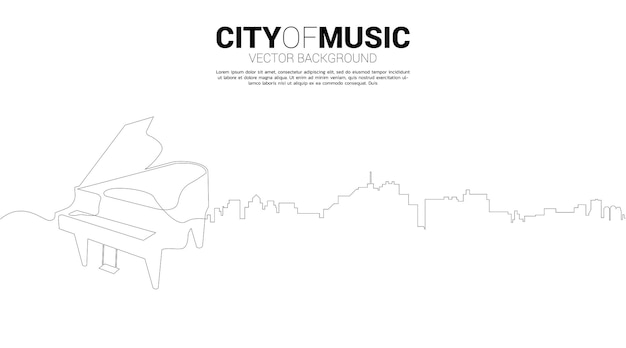1行から都市とピアノのベクトルシルエット。クラシック音楽の街のコンセプト。