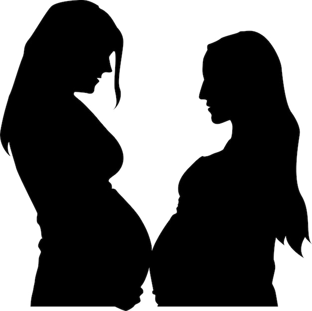 임신 한 여자의 벡터 실루엣 아기를 기대하는 아름 다운 날씬한 소녀 좌석의 검은 그림