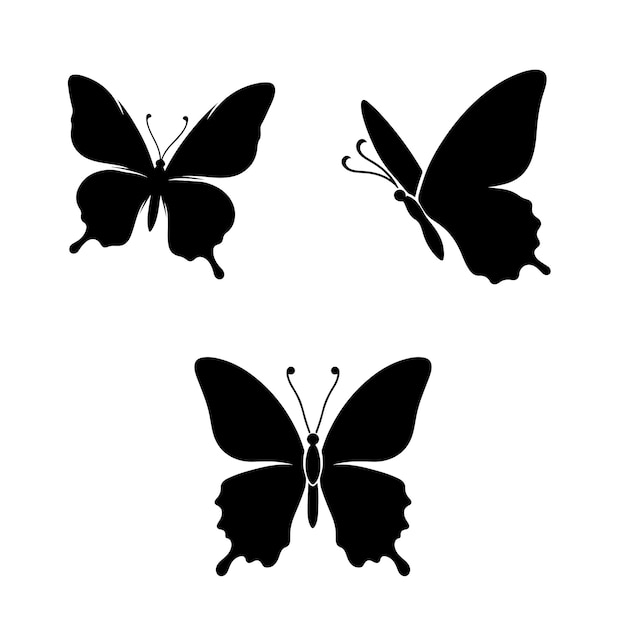 Vector a vector silhouette set of butterflies isolated on a white background