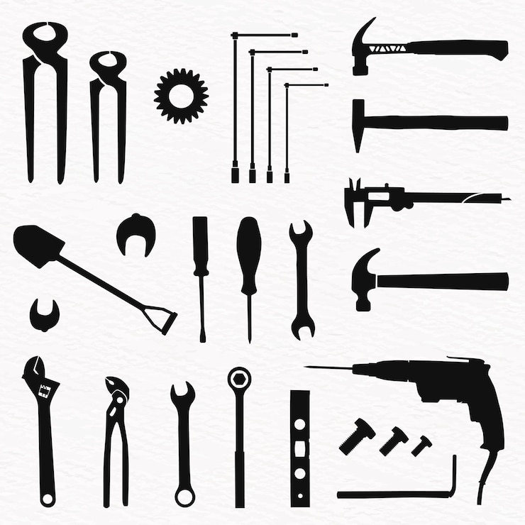 Vector vector silhouette set of construction tools for labor work and repair