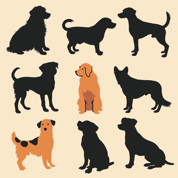 Vector vector silhouette set of dogs on an isolated background