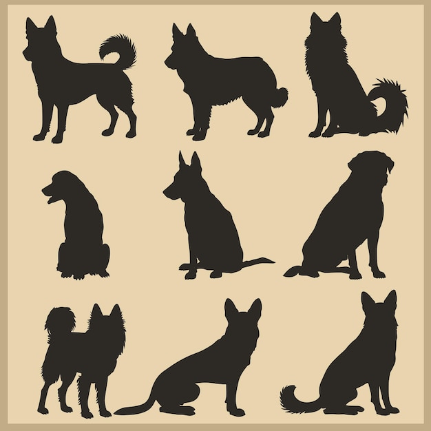 Vector vector silhouette set of dogs on an isolated background