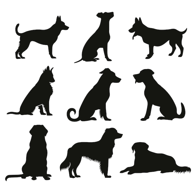 Set di silhouette vettoriali di cani su uno sfondo isolato